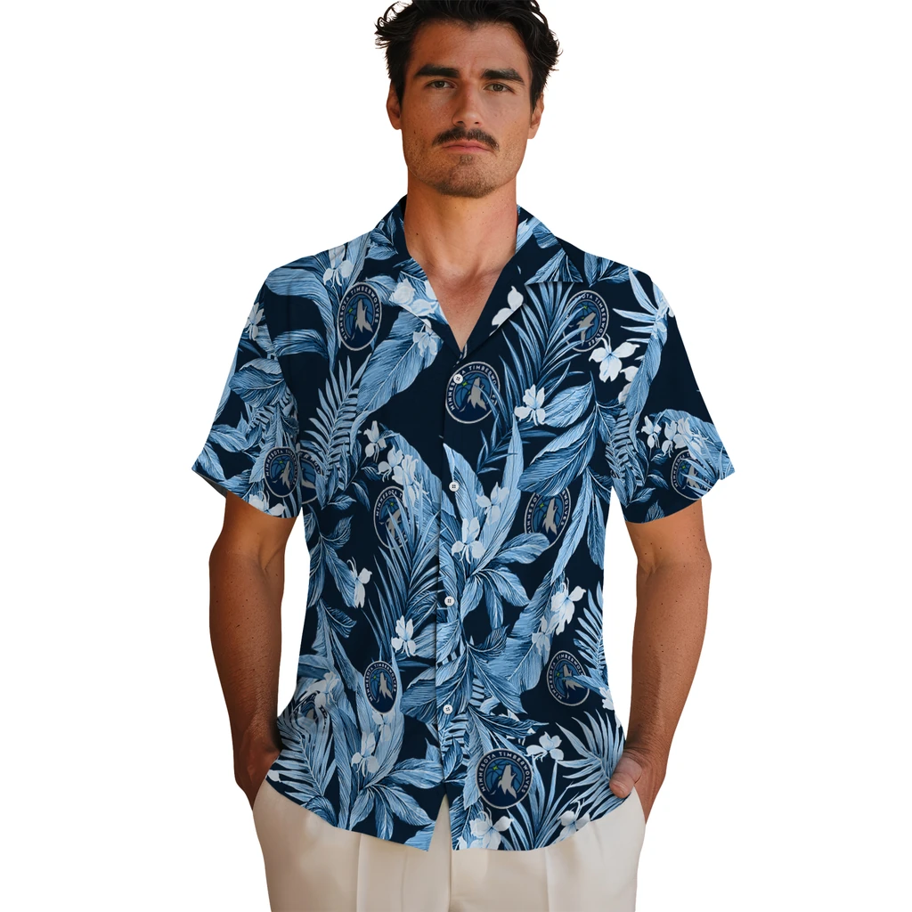Minnesota Timberwolves Hawaiian Shirt - Palm Leaves minnesota timberwolves palm leaves midnight blue hawaiian shirts fashion forward