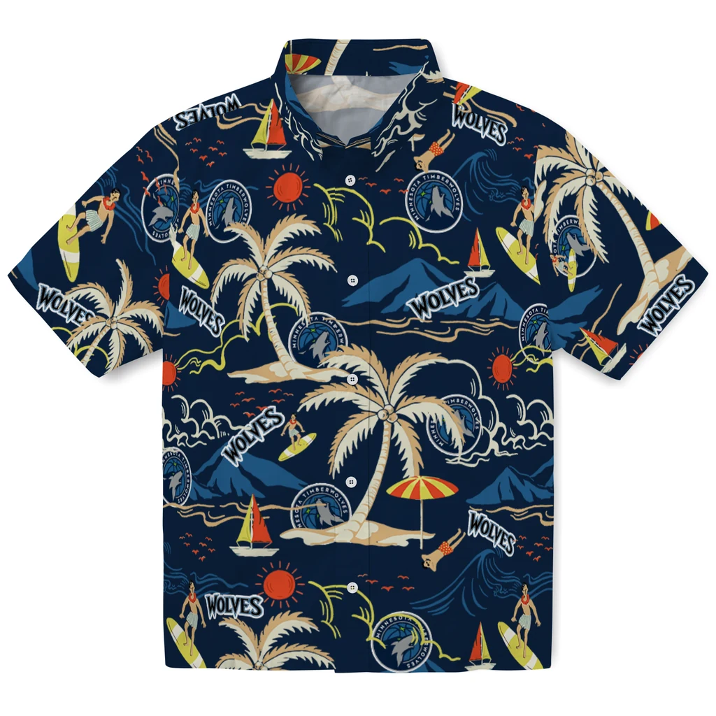 Minnesota Timberwolves Hawaiian Shirt - Palm Tree Island minnesota timberwolves palm tree island midnight blue hawaiian shirts best selling