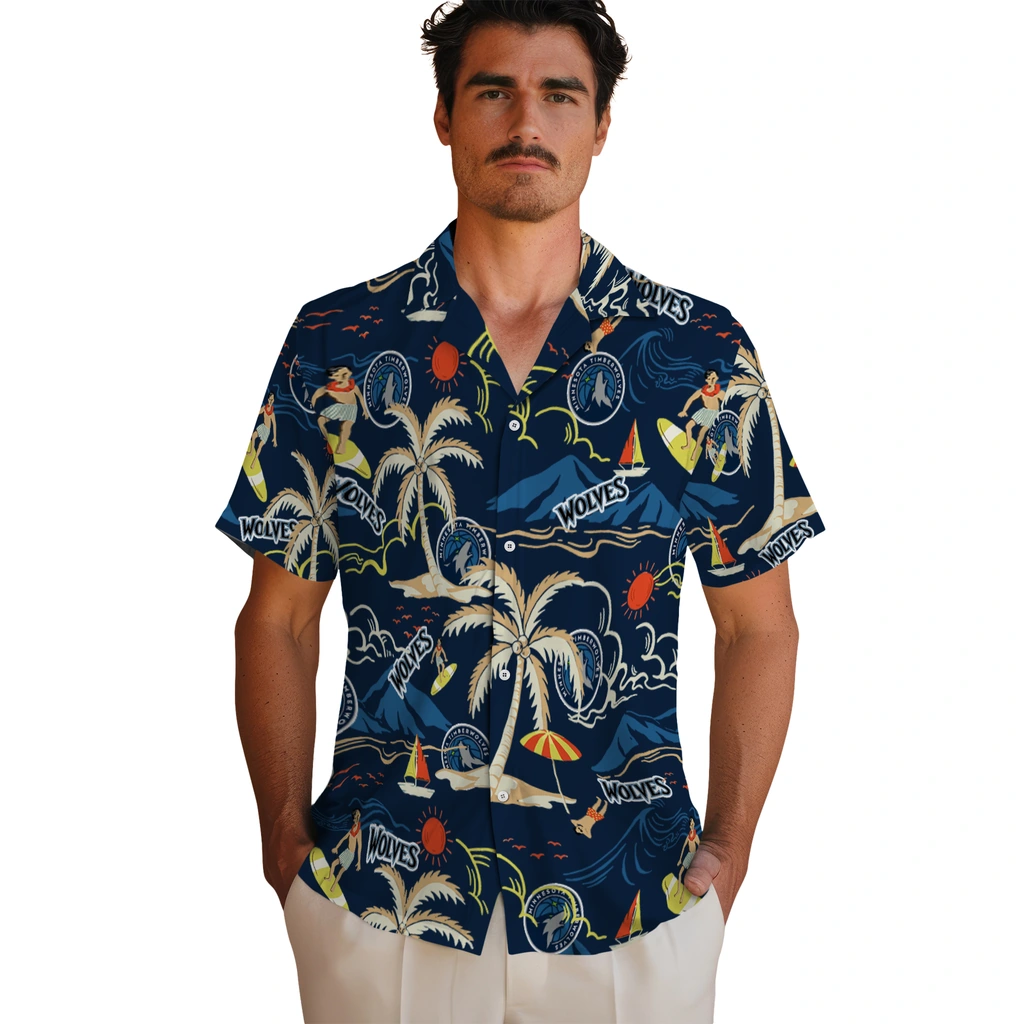 Minnesota Timberwolves Hawaiian Shirt - Palm Tree Island minnesota timberwolves palm tree island midnight blue hawaiian shirts fashion forward