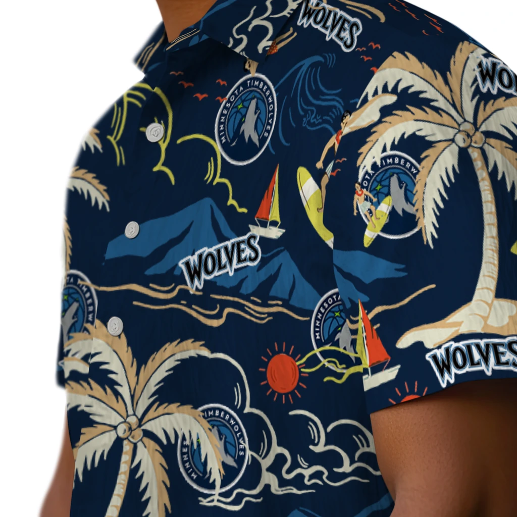 Minnesota Timberwolves Hawaiian Shirt - Palm Tree Island minnesota timberwolves palm tree island midnight blue hawaiian shirts trendy