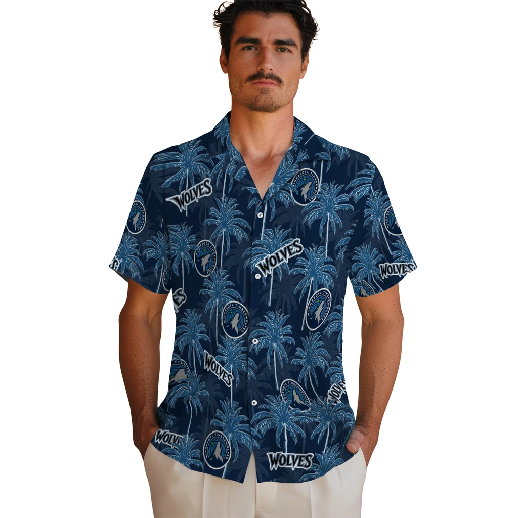 Minnesota Timberwolves Hawaiian Shirt - Palm Tree Motif minnesota timberwolves palm grove midnight blue hawaiian shirts fashion forward