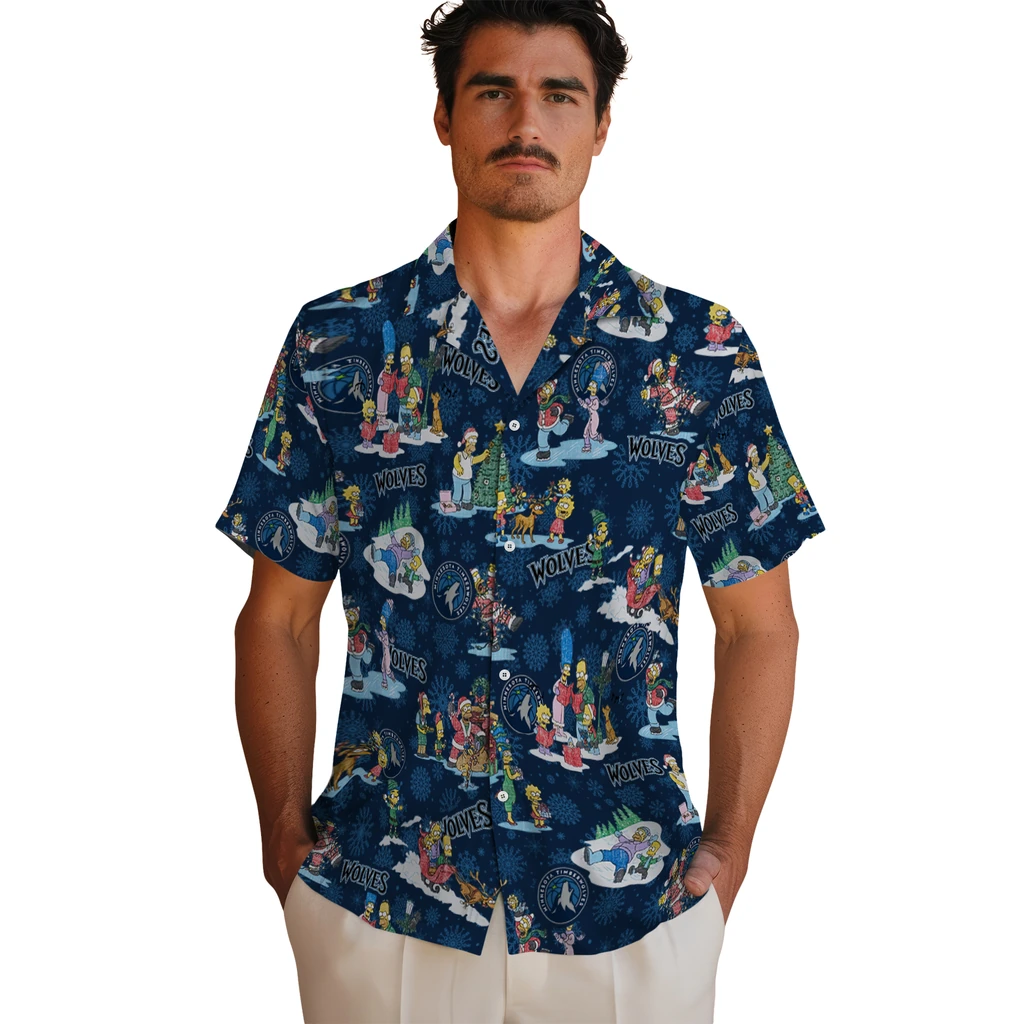 Minnesota Timberwolves Hawaiian Shirt - Simpsons Christmas minnesota timberwolves simpsons christmas midnight blue hawaiian shirts fashion forward