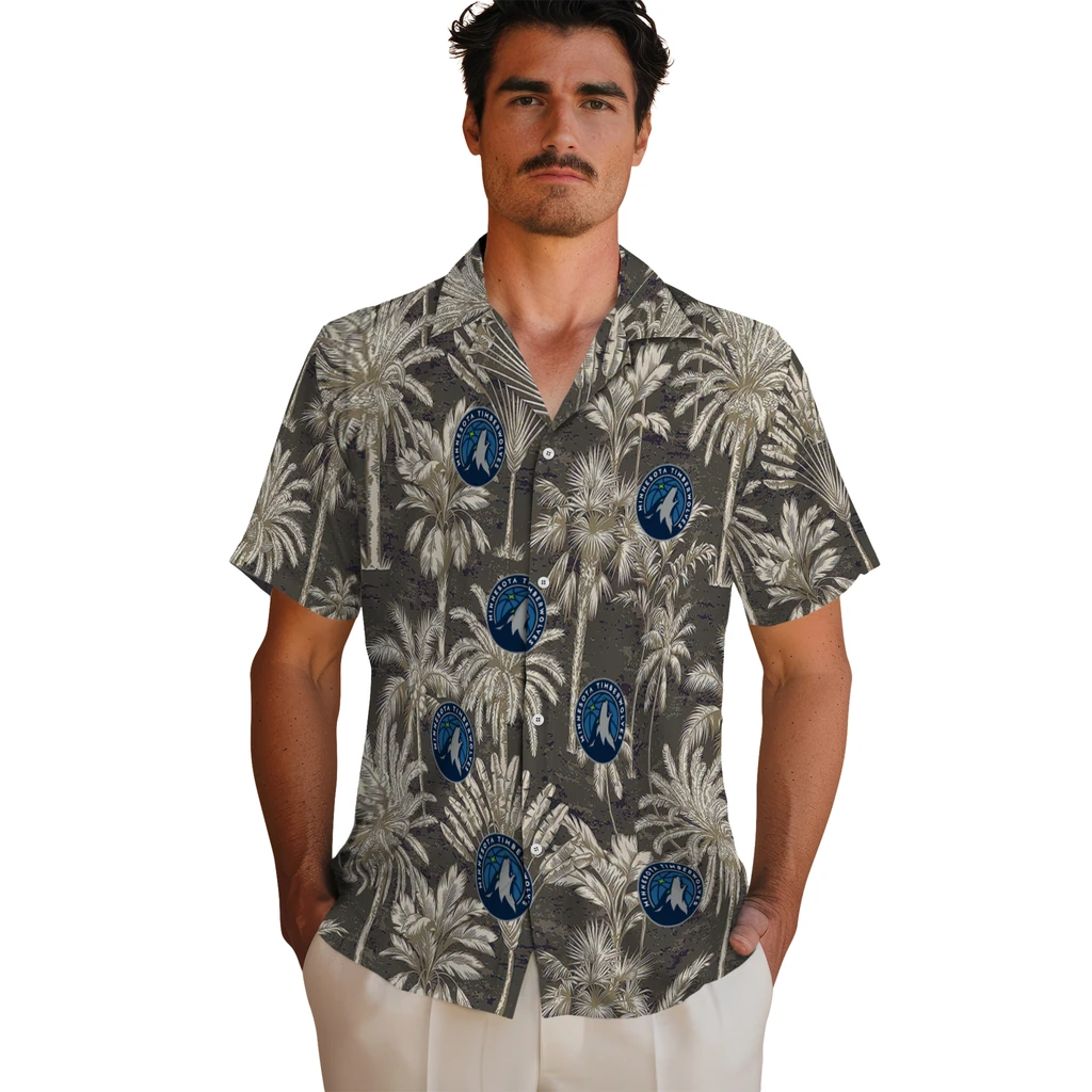 Minnesota Timberwolves Hawaiian Shirt - Vintage Palm Tree minnesota timberwolves palm shadows midnight blue hawaiian shirts fashion forward