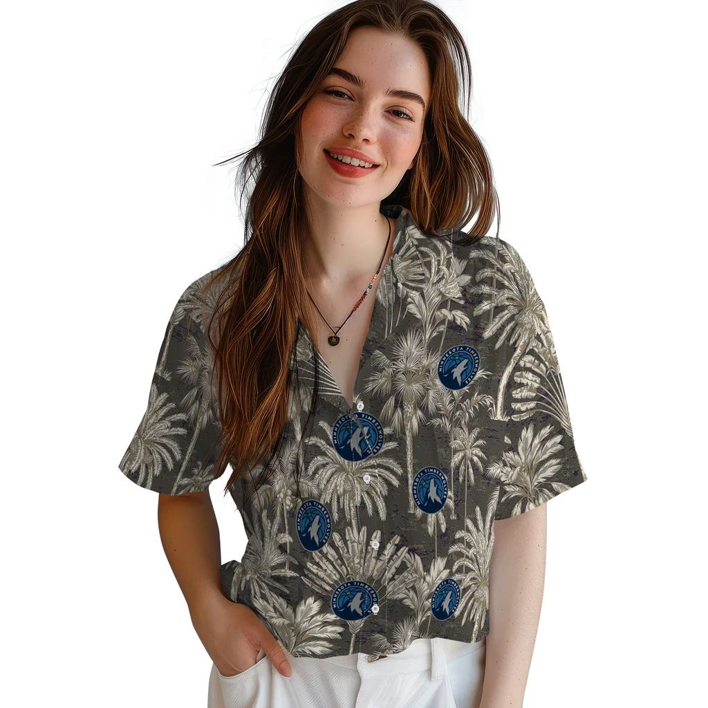 Minnesota Timberwolves Hawaiian Shirt - Vintage Palm Tree minnesota timberwolves palm shadows midnight blue hawaiian shirts latest model