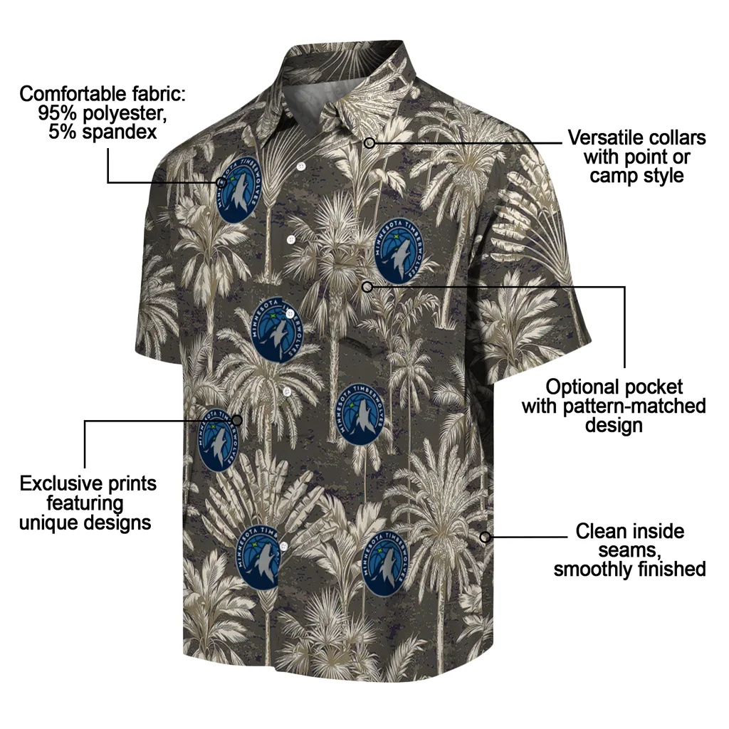 Minnesota Timberwolves Hawaiian Shirt - Vintage Palm Tree minnesota timberwolves palm shadows midnight blue hawaiian shirts new arrival