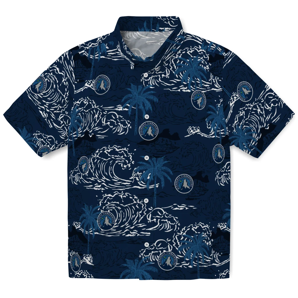 Minnesota Timberwolves Hawaiian Shirt - Wave Palm minnesota timberwolves wave palm midnight blue hawaiian shirts best selling