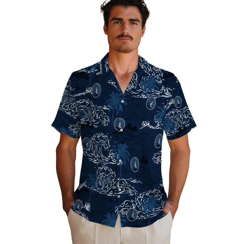 Minnesota Timberwolves Hawaiian Shirt - Wave Palm minnesota timberwolves wave palm midnight blue hawaiian shirts fashion forward