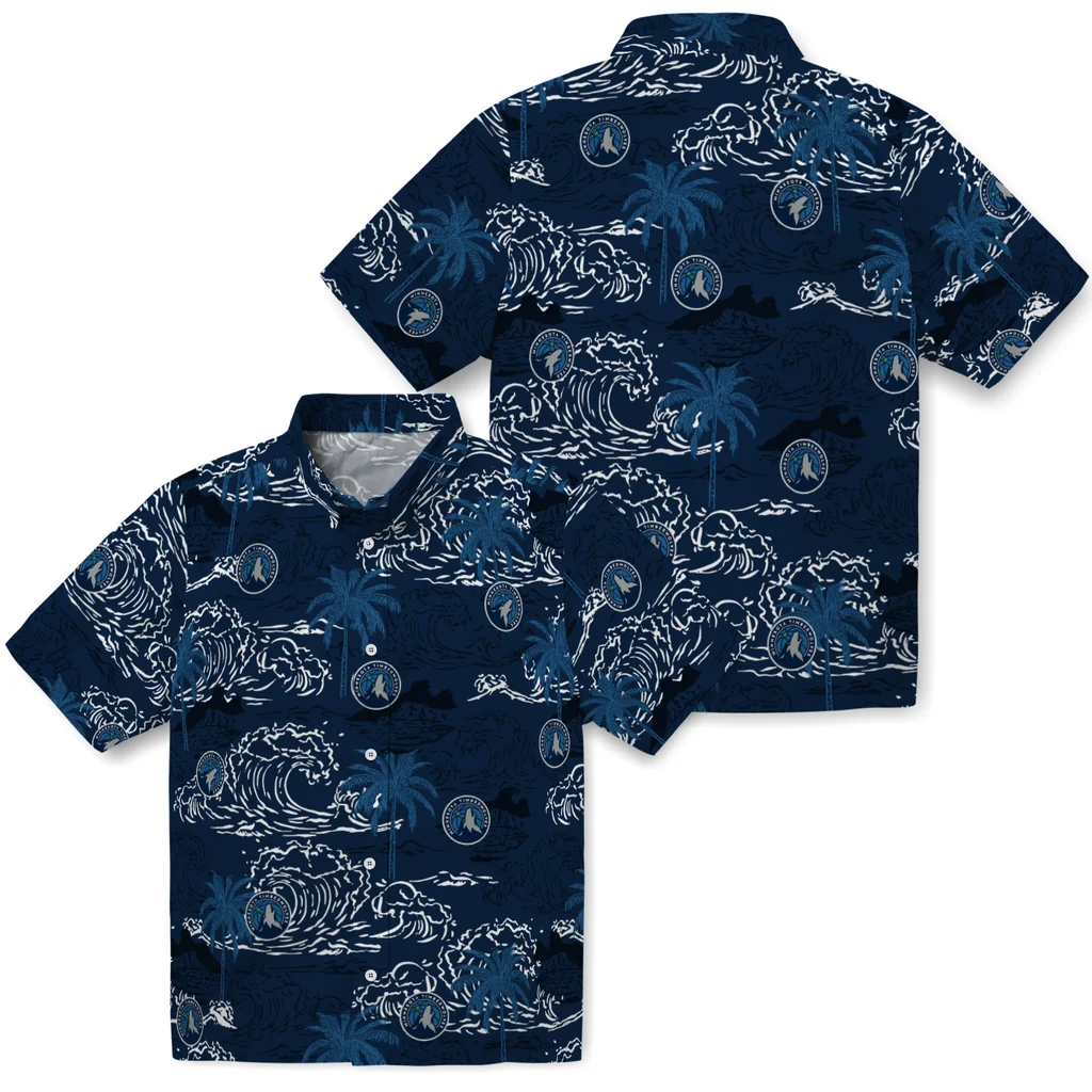 Minnesota Timberwolves Hawaiian Shirt - Wave Palm minnesota timberwolves wave palm midnight blue hawaiian shirts high quality