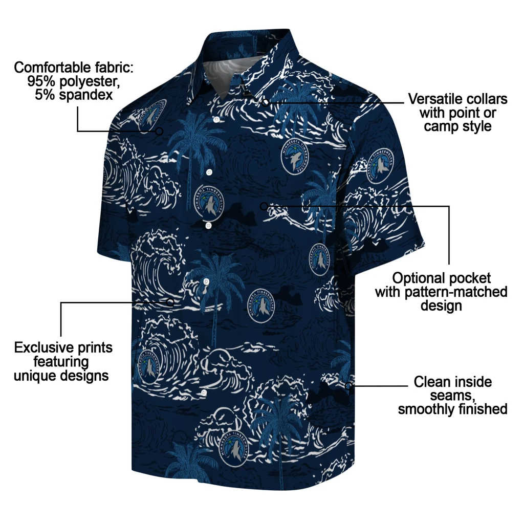 Minnesota Timberwolves Hawaiian Shirt - Wave Palm minnesota timberwolves wave palm midnight blue hawaiian shirts new arrival