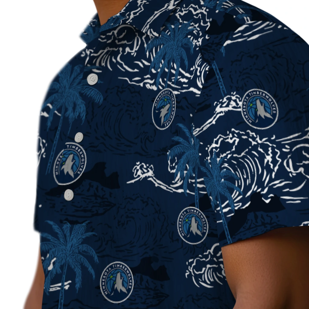 Minnesota Timberwolves Hawaiian Shirt - Wave Palm minnesota timberwolves wave palm midnight blue hawaiian shirts trendy