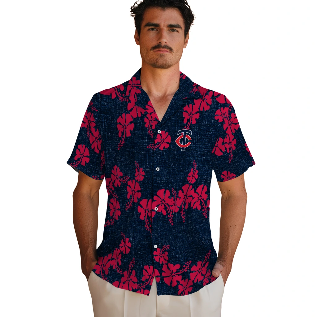 Minnesota Twins Hawaiian Shirt - 50th State Flower minnesota twins hibiscus petals navy hawaiian shirts fashion forward