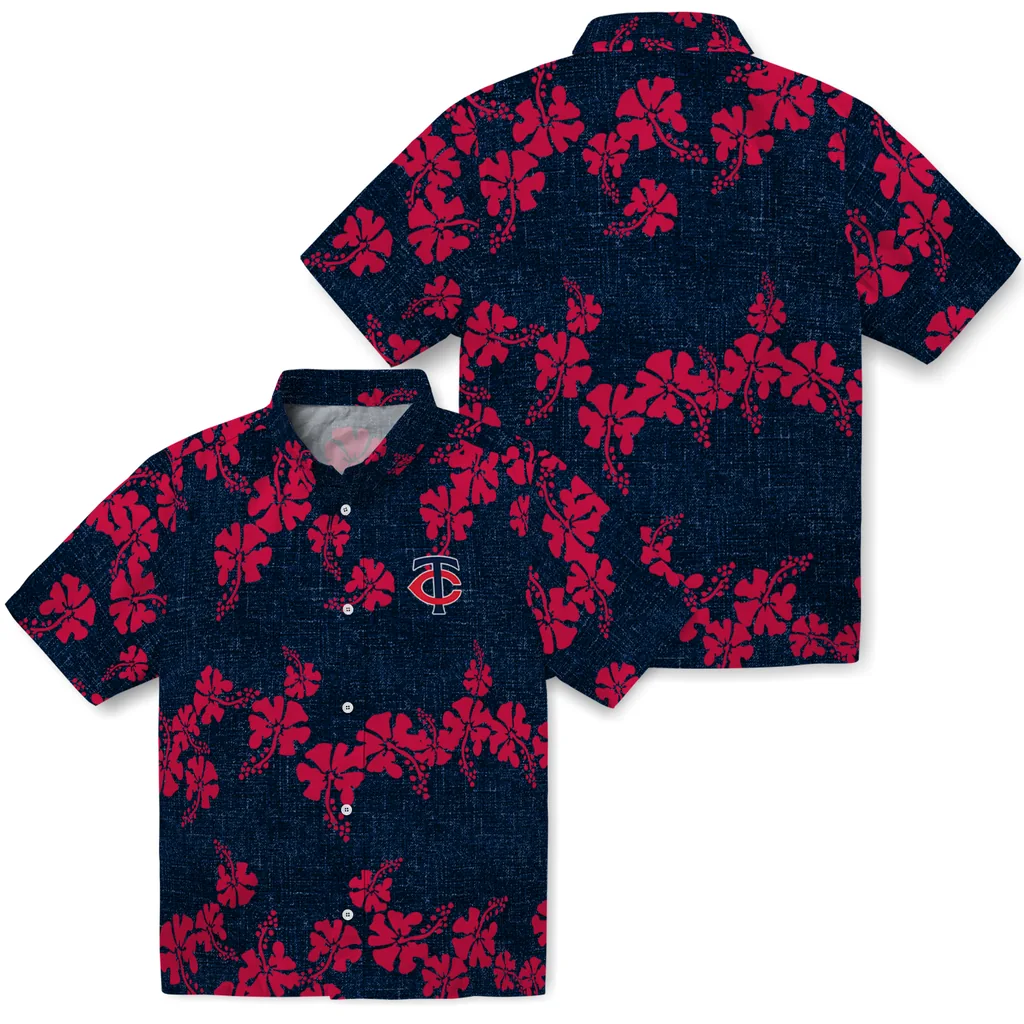 Minnesota Twins Hawaiian Shirt - 50th State Flower minnesota twins hibiscus petals navy hawaiian shirts high quality