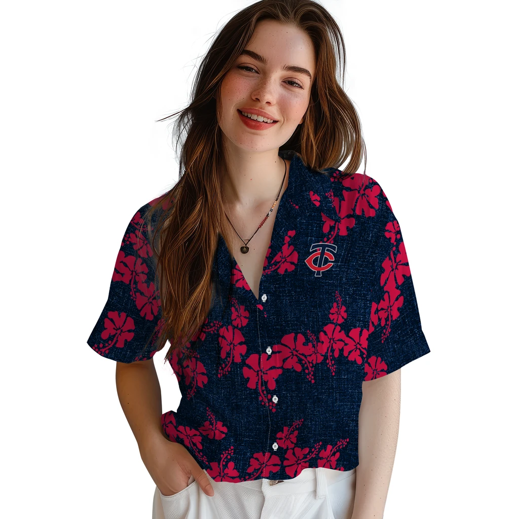 Minnesota Twins Hawaiian Shirt - 50th State Flower minnesota twins hibiscus petals navy hawaiian shirts latest model