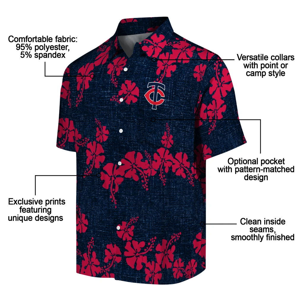Minnesota Twins Hawaiian Shirt - 50th State Flower minnesota twins hibiscus petals navy hawaiian shirts new arrival