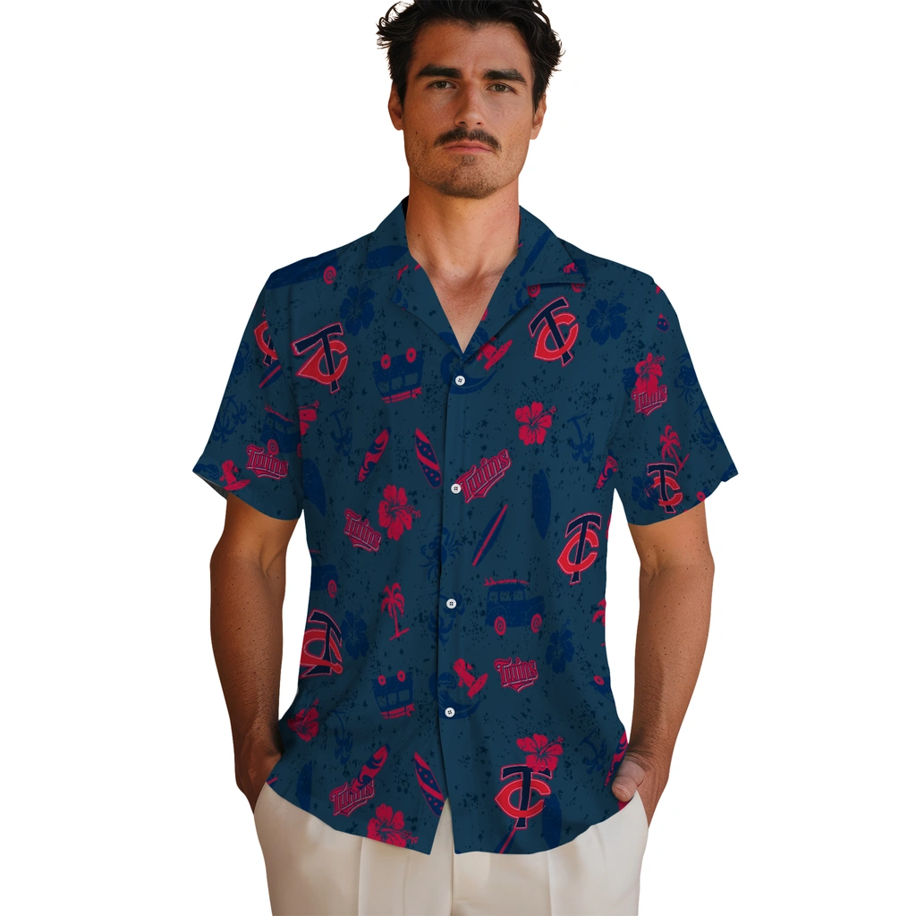 Minnesota Twins Hawaiian Shirt - Beach Vibe minnesota twins beach vibe navy hawaiian shirts fashion forward