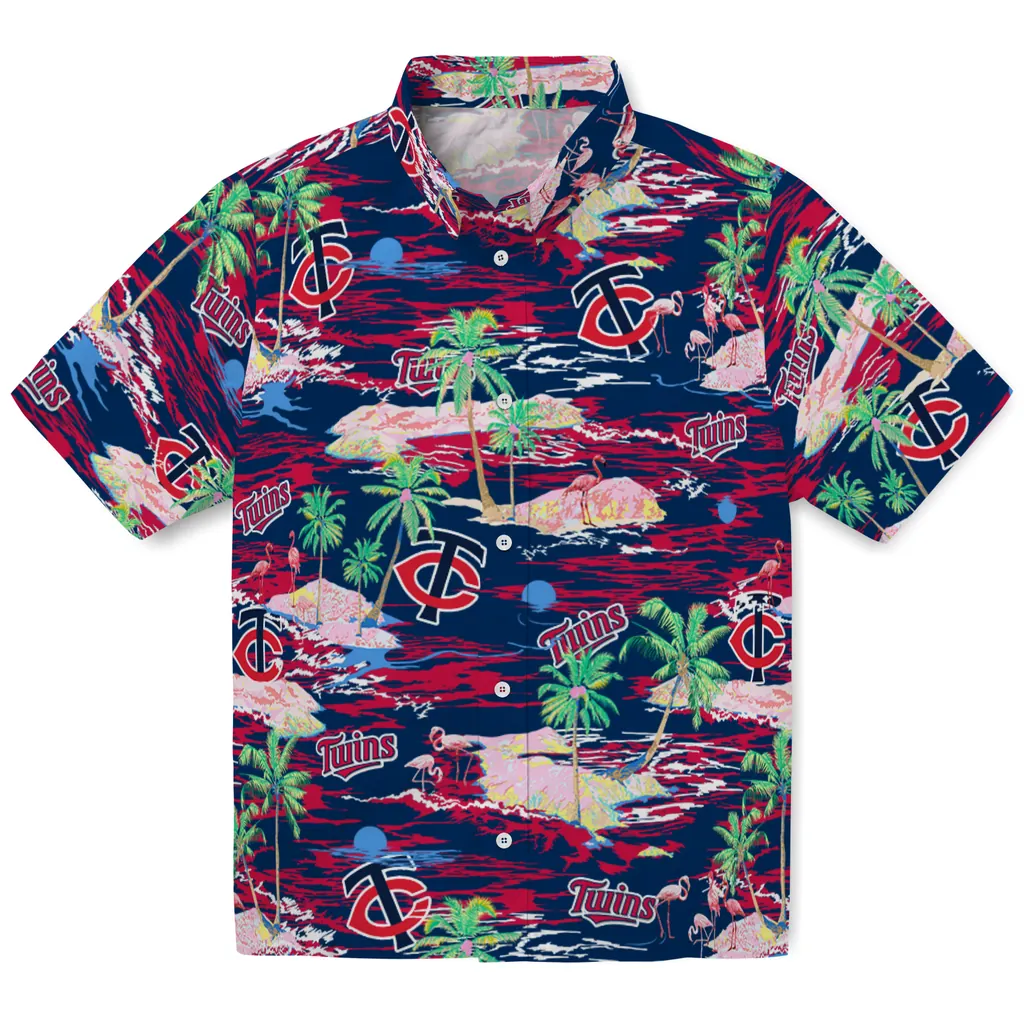 Minnesota Twins Hawaiian Shirt - Hawaii Island minnesota twins flamingo retreat navy hawaiian shirts best selling