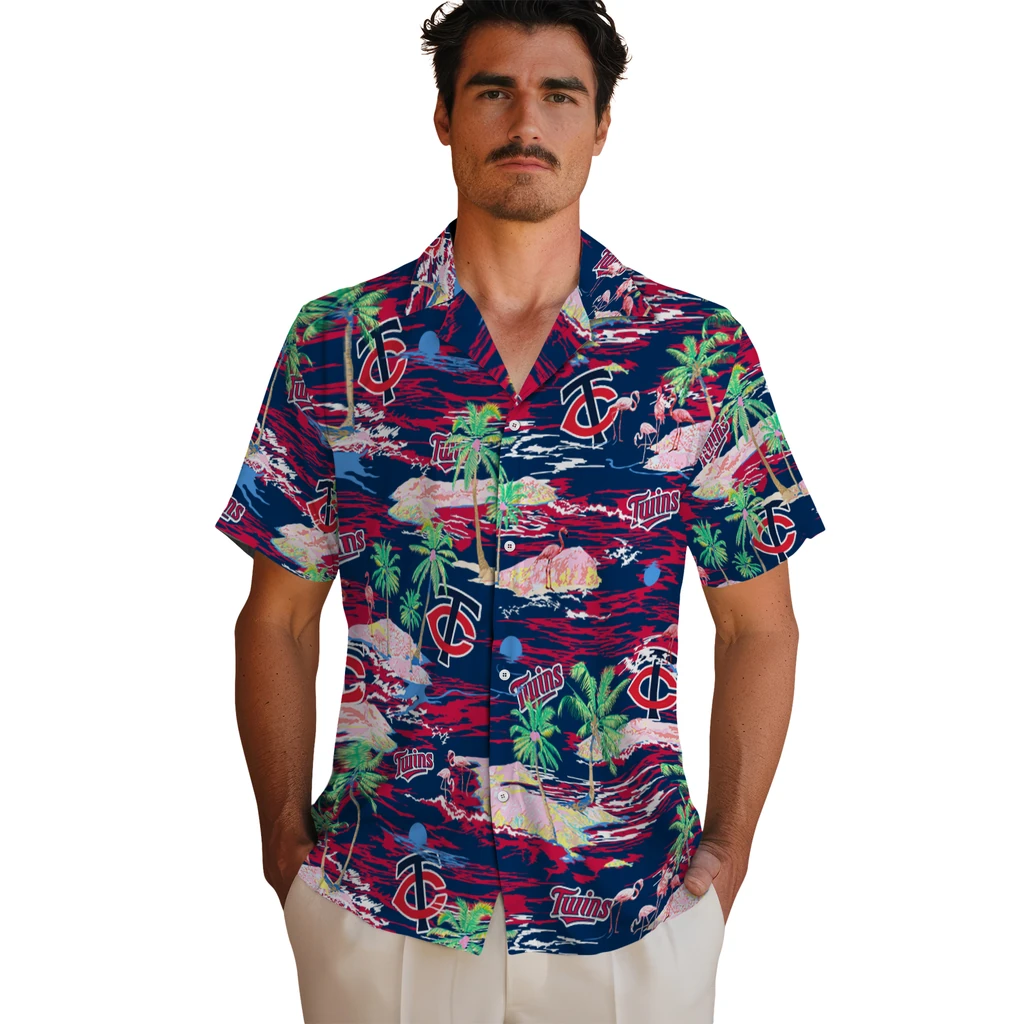 Minnesota Twins Hawaiian Shirt - Hawaii Island minnesota twins flamingo retreat navy hawaiian shirts fashion forward