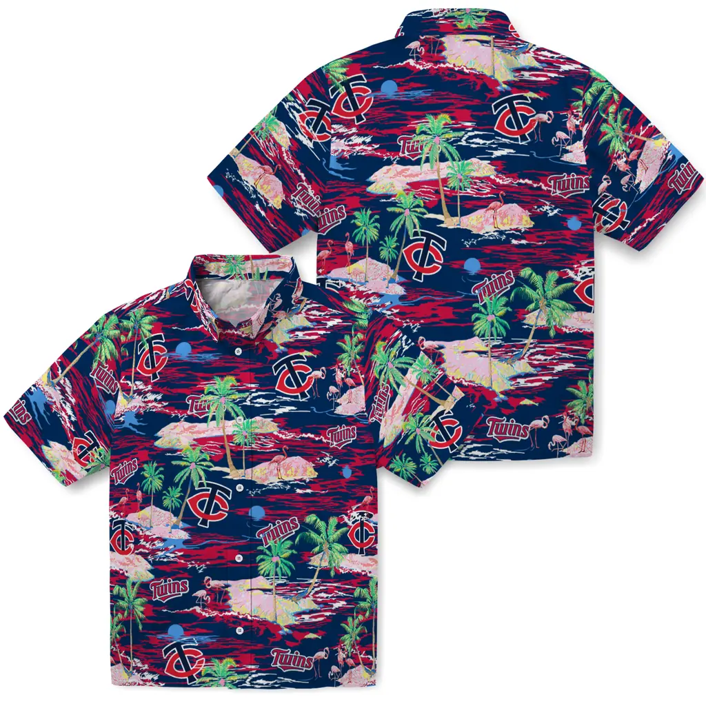 Minnesota Twins Hawaiian Shirt - Hawaii Island minnesota twins flamingo retreat navy hawaiian shirts high quality