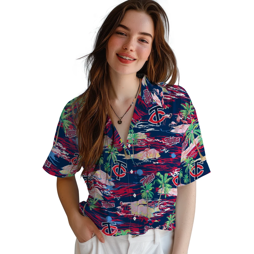 Minnesota Twins Hawaiian Shirt - Hawaii Island minnesota twins flamingo retreat navy hawaiian shirts latest model