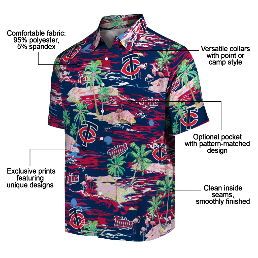 Minnesota Twins Hawaiian Shirt - Hawaii Island minnesota twins flamingo retreat navy hawaiian shirts new arrival