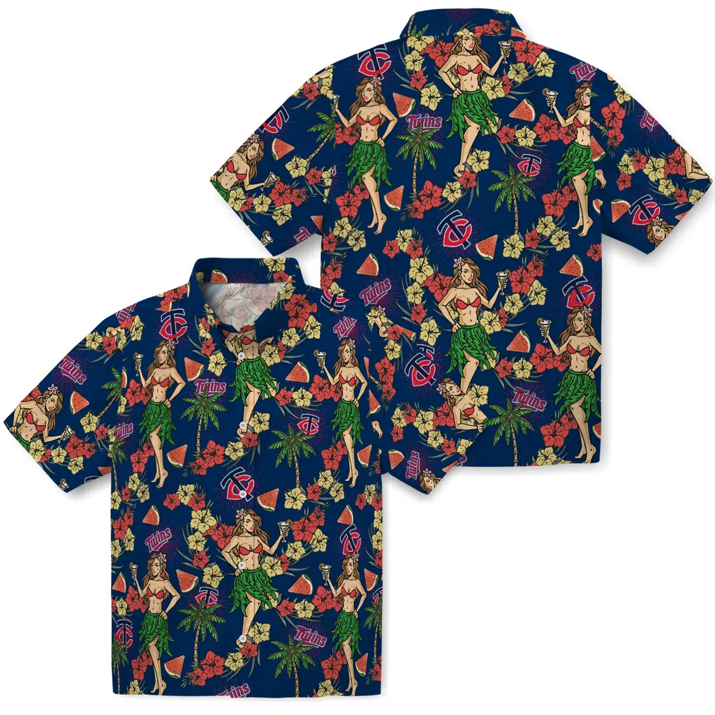 Minnesota Twins Hawaiian Shirt - Hawaiian Girls Design minnesota twins hawaiian girls design navy hawaiian shirts high quality
