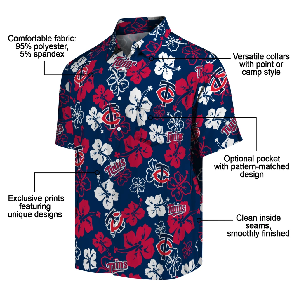 Minnesota Twins Hawaiian Shirt - Hibiscus Flower Design minnesota twins hibiscus bloom navy hawaiian shirts new arrival
