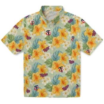 minnesota twins hibiscus mood pale lime yellow hawaiian shirts best selling