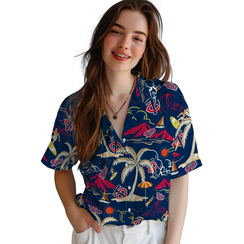 Minnesota Twins Hawaiian Shirt - Palm Tree Island minnesota twins palm tree island navy hawaiian shirts latest model