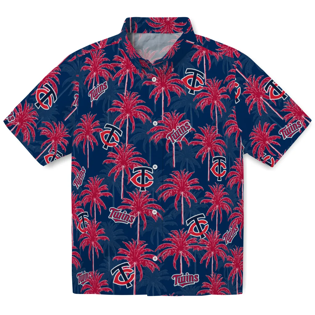 Minnesota Twins Hawaiian Shirt - Palm Tree Motif minnesota twins palm grove navy hawaiian shirts best selling
