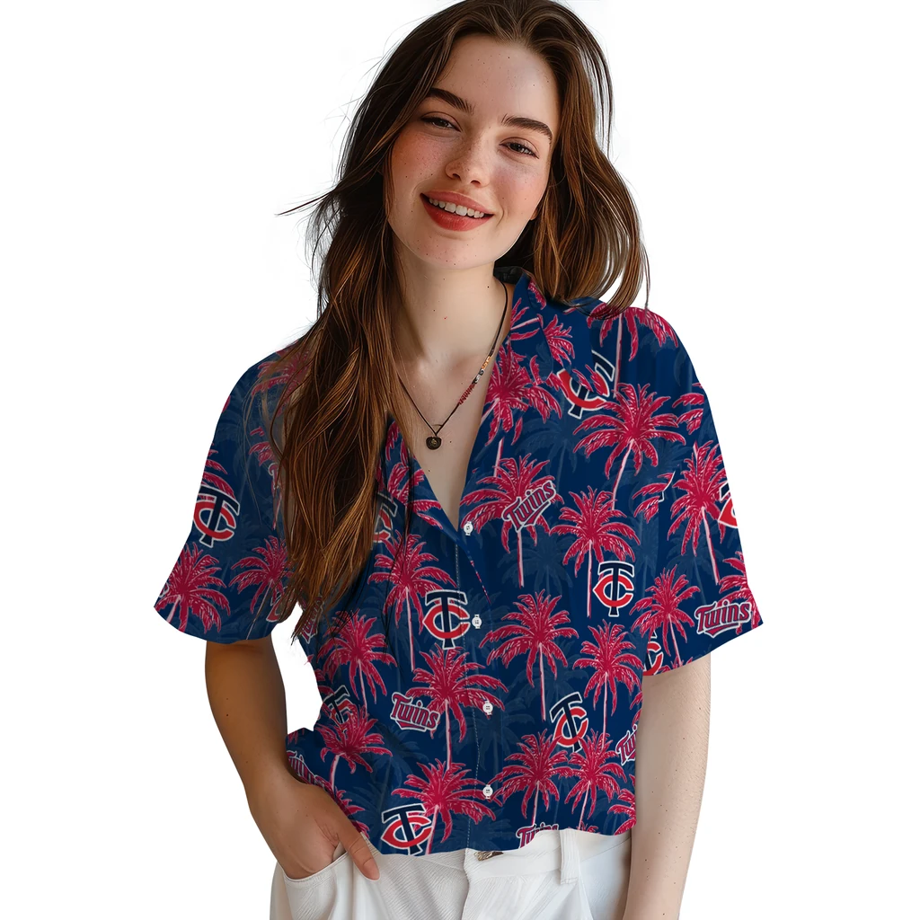 Minnesota Twins Hawaiian Shirt - Palm Tree Motif minnesota twins palm grove navy hawaiian shirts latest model