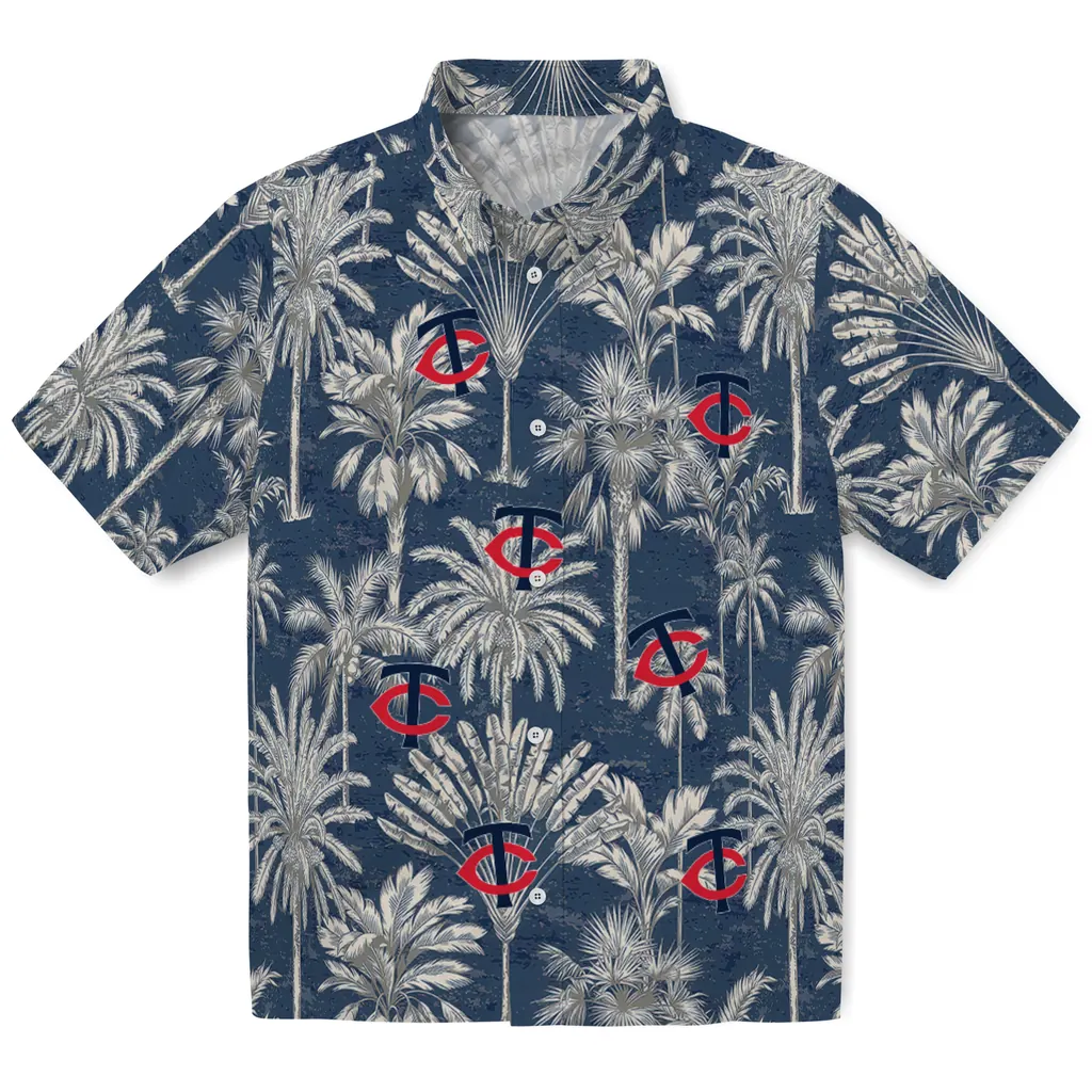 Minnesota Twins Hawaiian Shirt - Vintage Palm Tree minnesota twins palm shadows navy hawaiian shirts best selling