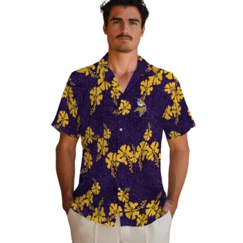 minnesota vikings hibiscus petals purple hawaiian shirts fashion forward