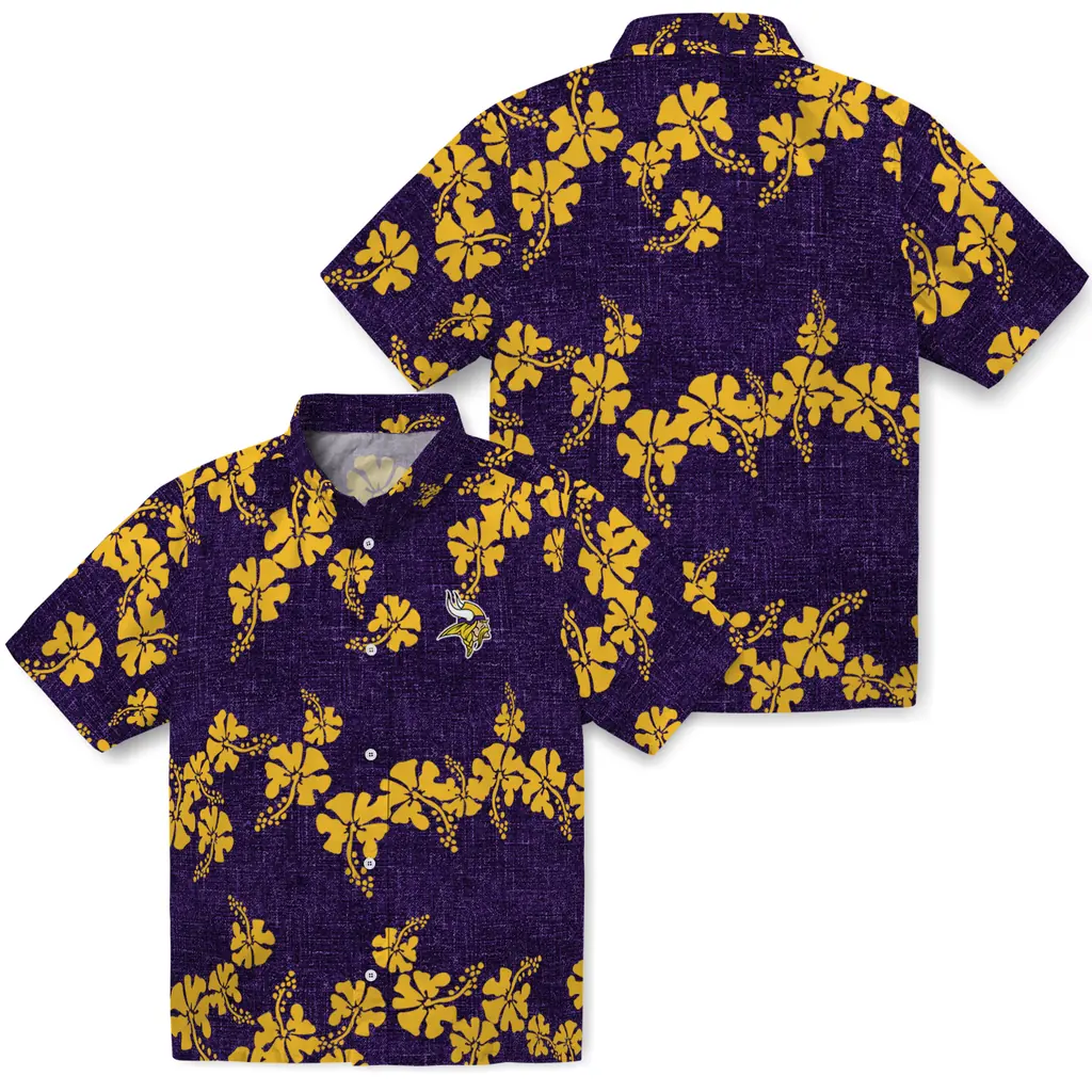 Minnesota Vikings Hawaiian Shirt - 50th State Flower minnesota vikings hibiscus petals purple hawaiian shirts high quality