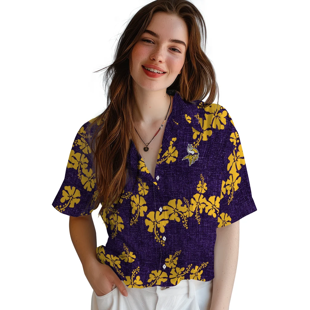Minnesota Vikings Hawaiian Shirt - 50th State Flower minnesota vikings hibiscus petals purple hawaiian shirts latest model