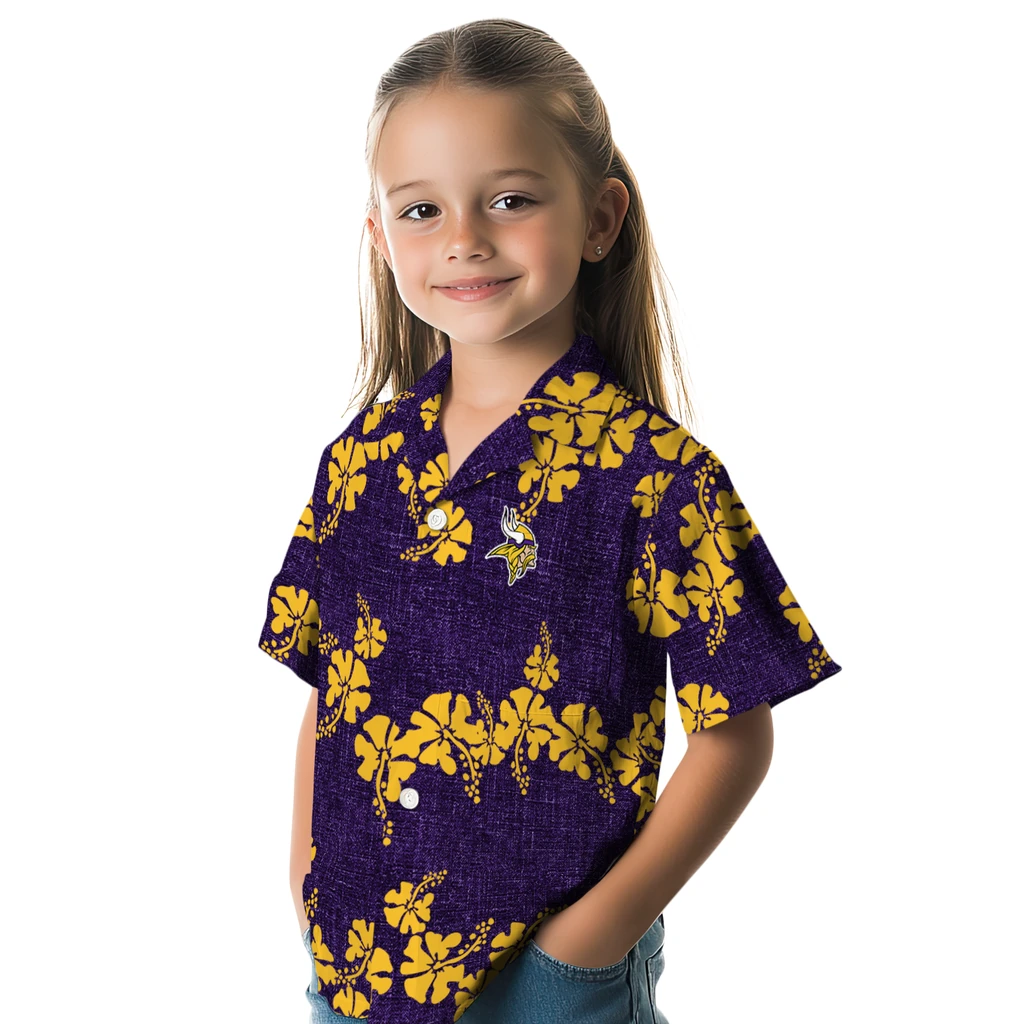 Minnesota Vikings Hawaiian Shirt - 50th State Flower minnesota vikings hibiscus petals purple hawaiian shirts premium grade