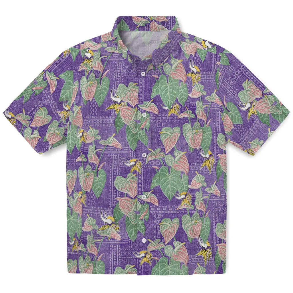 Minnesota Vikings Hawaiian Shirt - Anthurium Overlay minnesota vikings anthurium overlay purple hawaiian shirts best selling