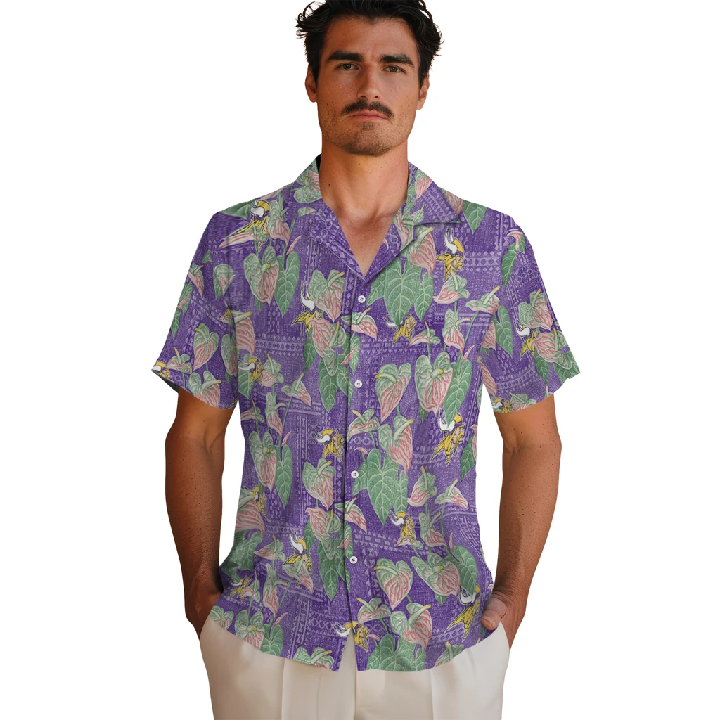 Minnesota Vikings Hawaiian Shirt - Anthurium Overlay minnesota vikings anthurium overlay purple hawaiian shirts fashion forward