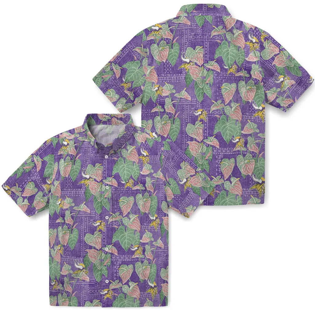 Minnesota Vikings Hawaiian Shirt - Anthurium Overlay minnesota vikings anthurium overlay purple hawaiian shirts high quality