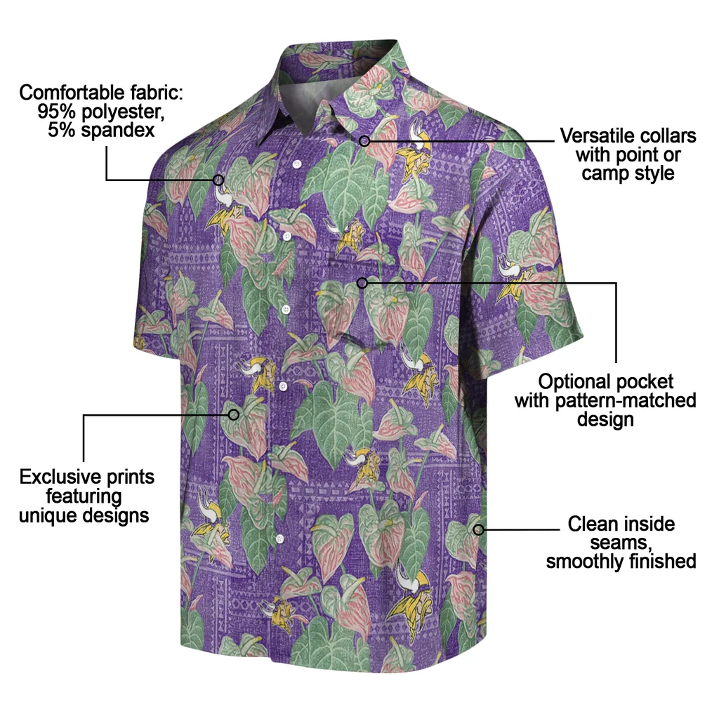 Minnesota Vikings Hawaiian Shirt - Anthurium Overlay minnesota vikings anthurium overlay purple hawaiian shirts new arrival