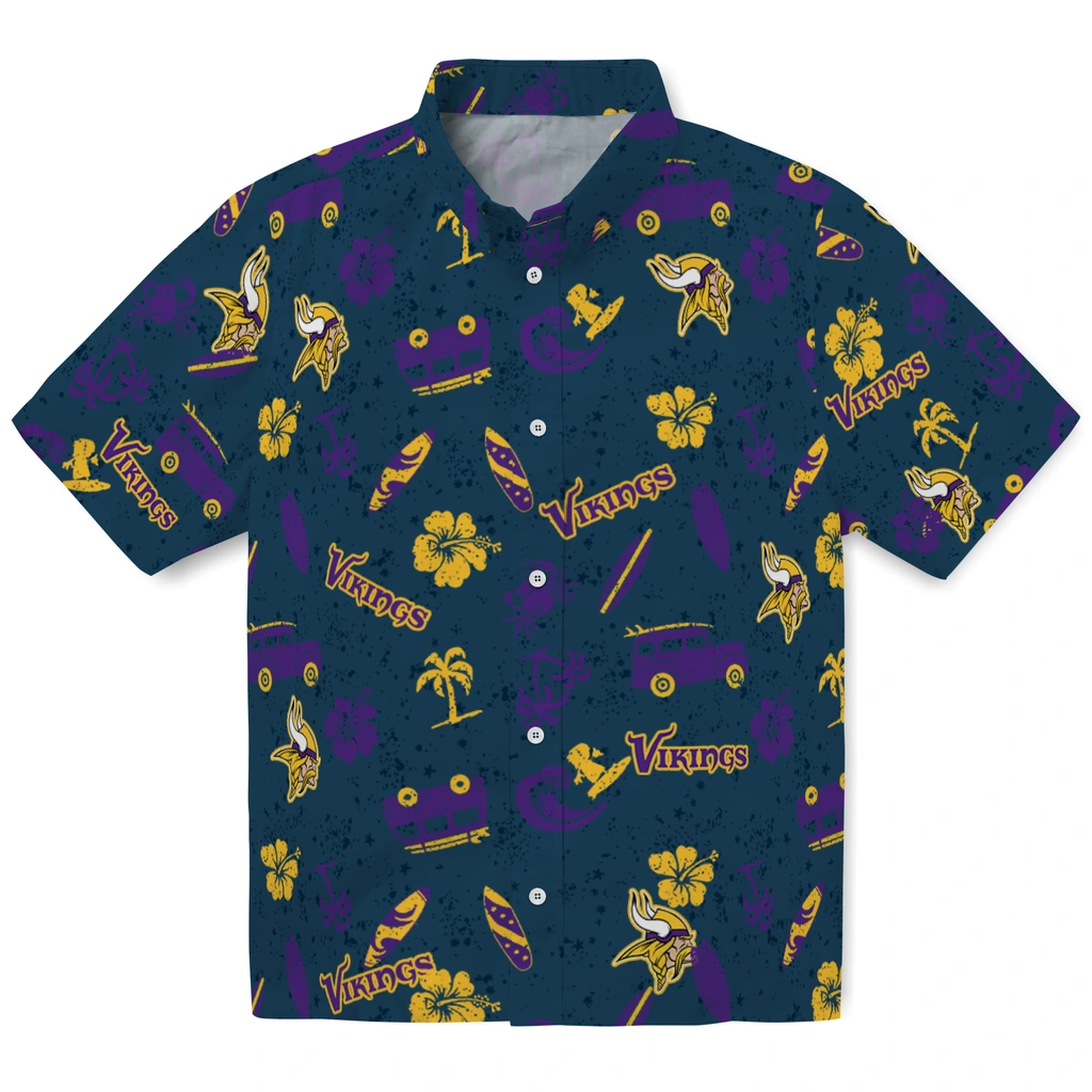 Minnesota Vikings Hawaiian Shirt - Beach Vibe minnesota vikings beach vibe navy hawaiian shirts best selling