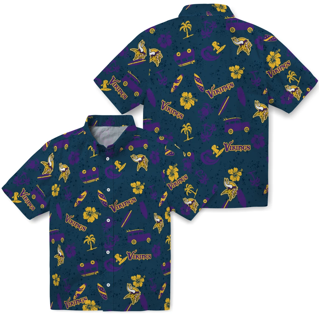 Minnesota Vikings Hawaiian Shirt - Beach Vibe minnesota vikings beach vibe navy hawaiian shirts high quality