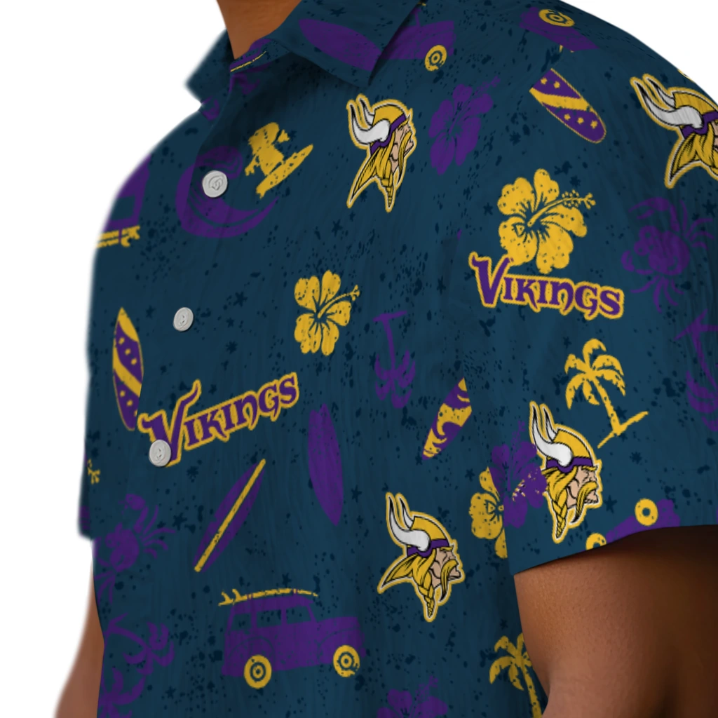 Minnesota Vikings Hawaiian Shirt - Beach Vibe minnesota vikings beach vibe navy hawaiian shirts trendy