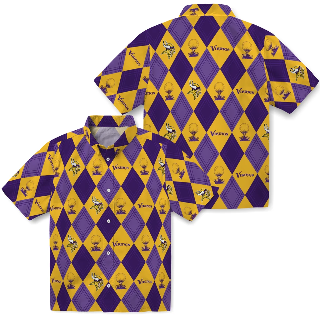 Minnesota Vikings Hawaiian Shirt - Golfing Plaid minnesota vikings balloon plaid purple hawaiian shirts high quality