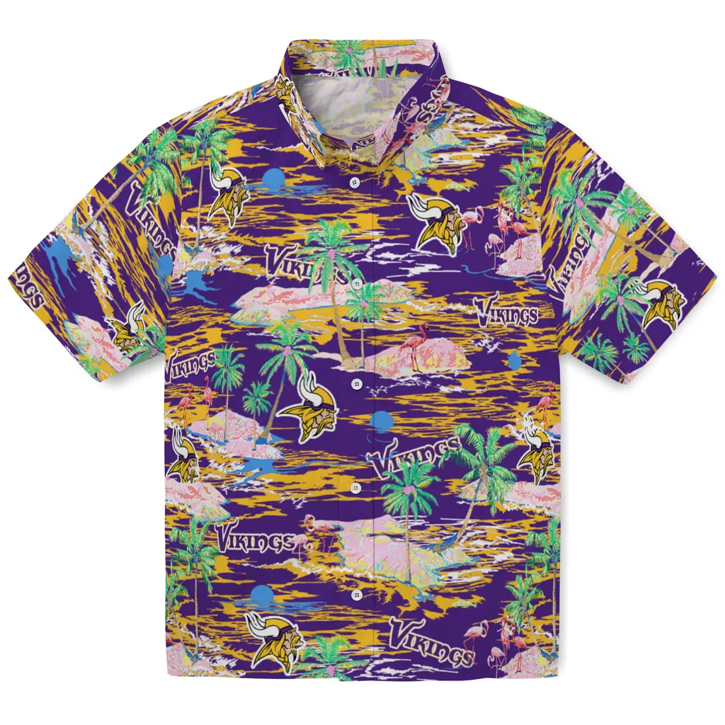 Minnesota Vikings Hawaiian Shirt - Hawaii Island minnesota vikings flamingo retreat purple hawaiian shirts best selling