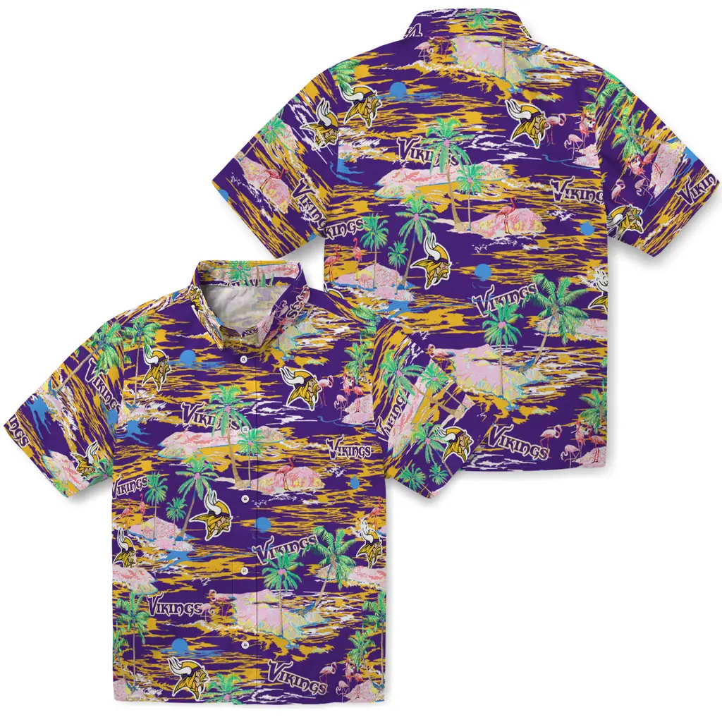 Minnesota Vikings Hawaiian Shirt - Hawaii Island minnesota vikings flamingo retreat purple hawaiian shirts high quality
