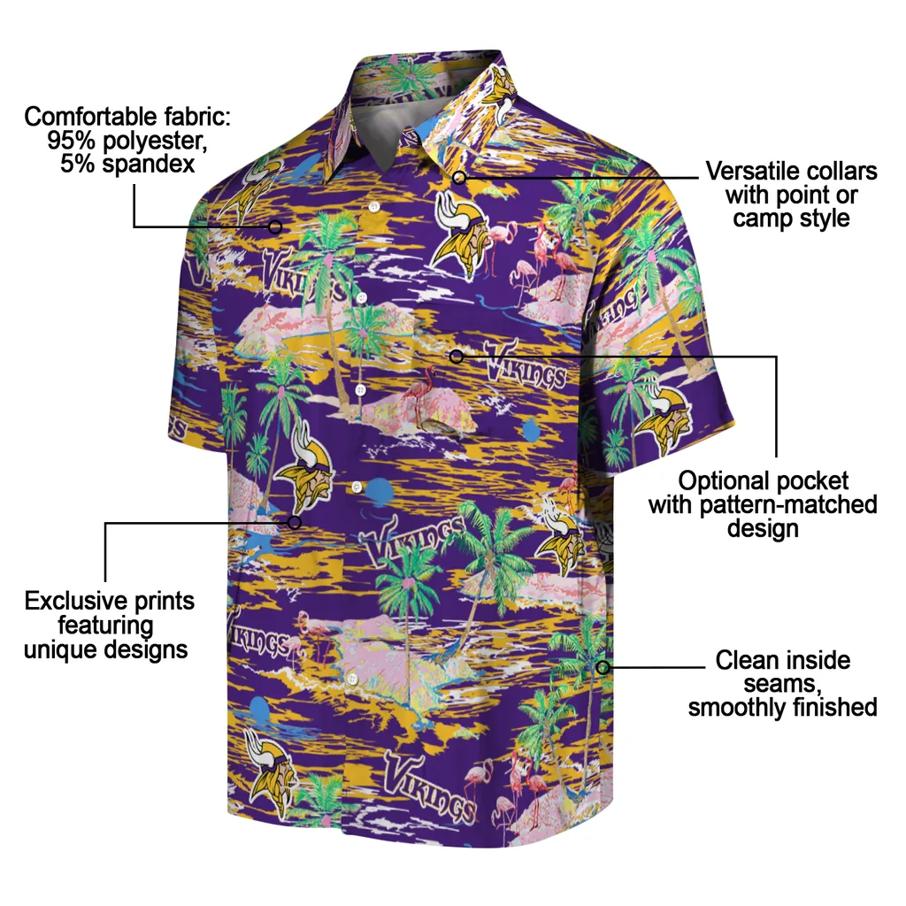 Minnesota Vikings Hawaiian Shirt - Hawaii Island minnesota vikings flamingo retreat purple hawaiian shirts new arrival