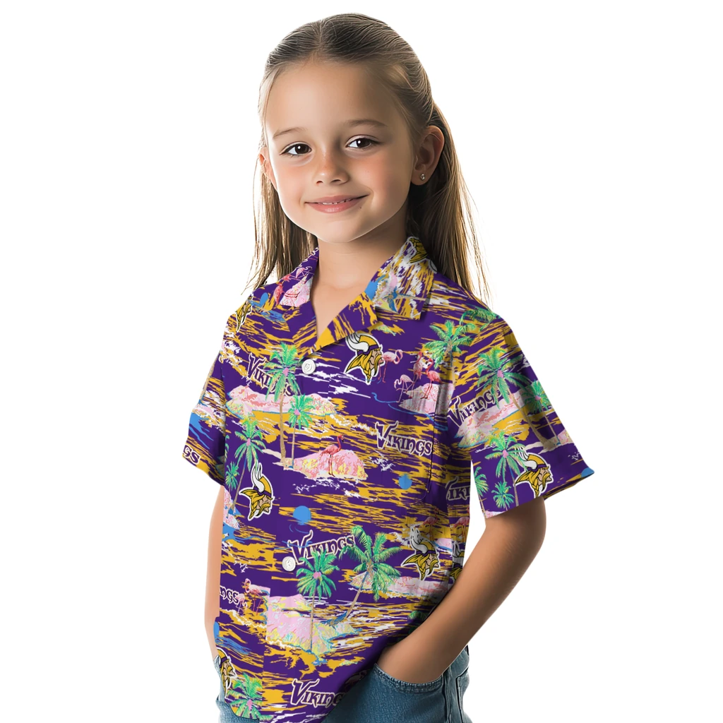 Minnesota Vikings Hawaiian Shirt - Hawaii Island minnesota vikings flamingo retreat purple hawaiian shirts premium grade