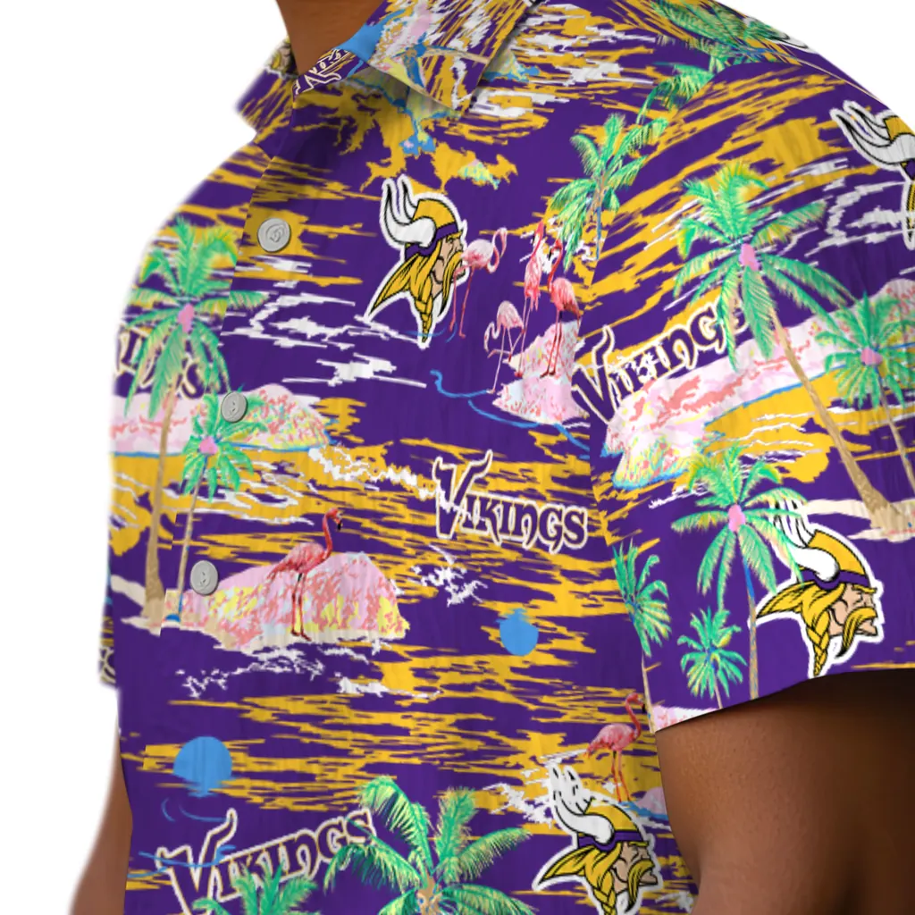 Minnesota Vikings Hawaiian Shirt - Hawaii Island minnesota vikings flamingo retreat purple hawaiian shirts trendy