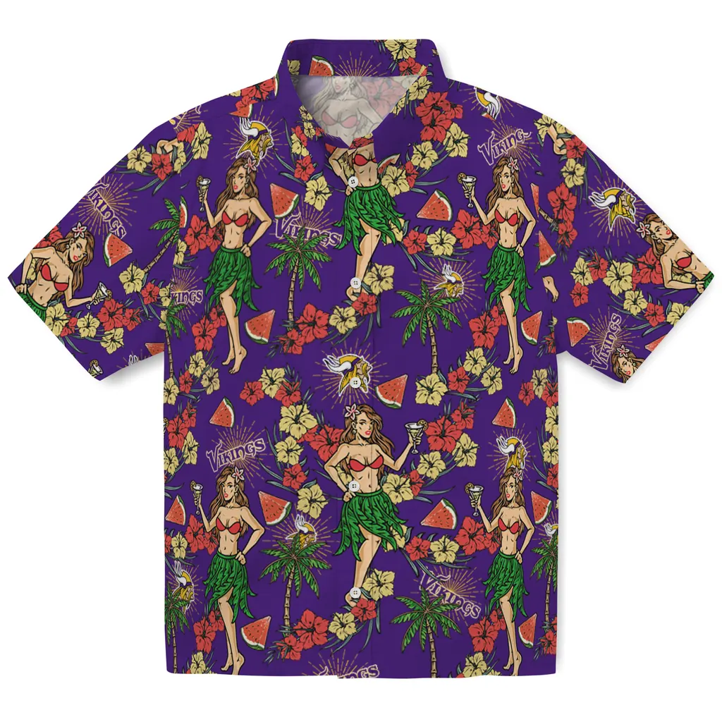 Minnesota Vikings Hawaiian Shirt - Hawaiian Girls Design minnesota vikings hawaiian girls design purple hawaiian shirts best selling