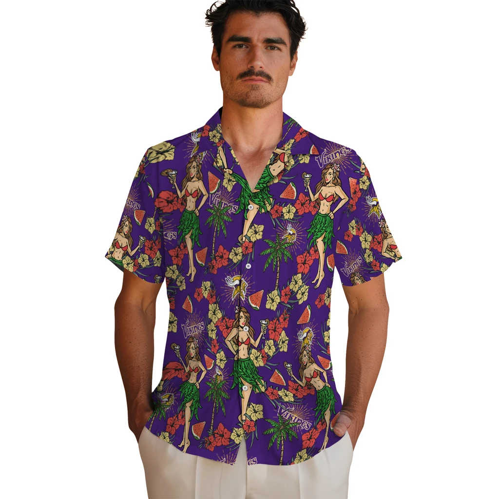 Minnesota Vikings Hawaiian Shirt - Hawaiian Girls Design minnesota vikings hawaiian girls design purple hawaiian shirts fashion forward